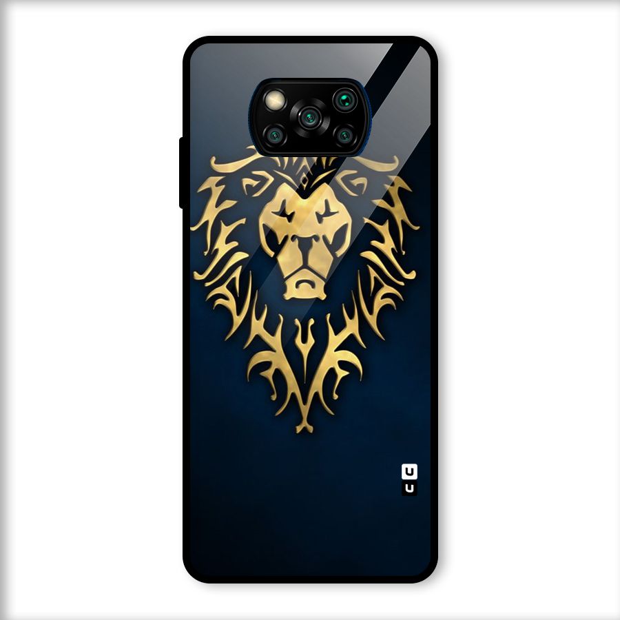Beautiful Golden Lion Design Glass Back Case for Poco X3