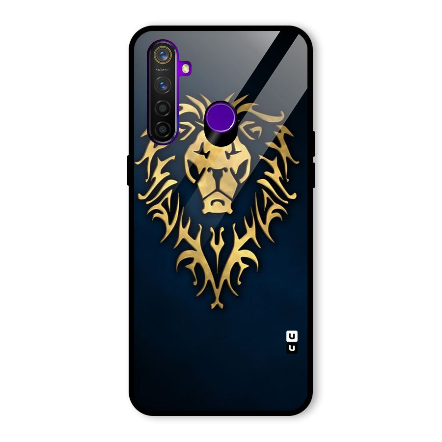 Beautiful Golden Lion Design Glass Back Case for Realme 5 Pro