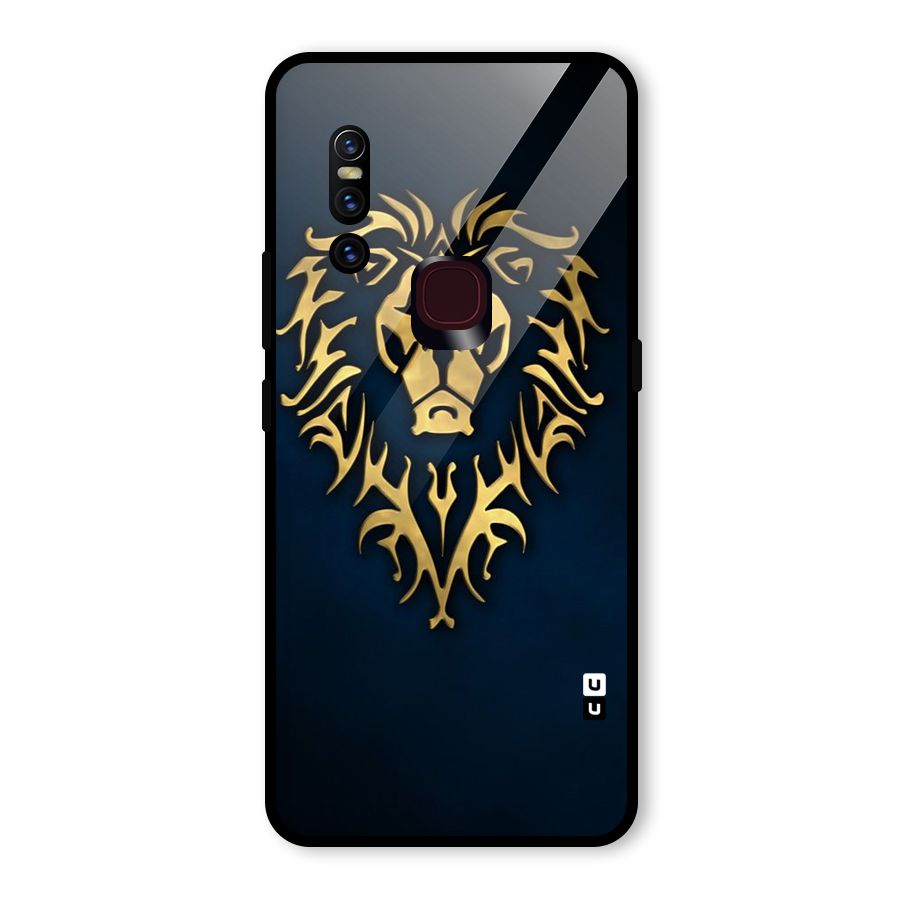Beautiful Golden Lion Design Glass Back Case for Vivo V15