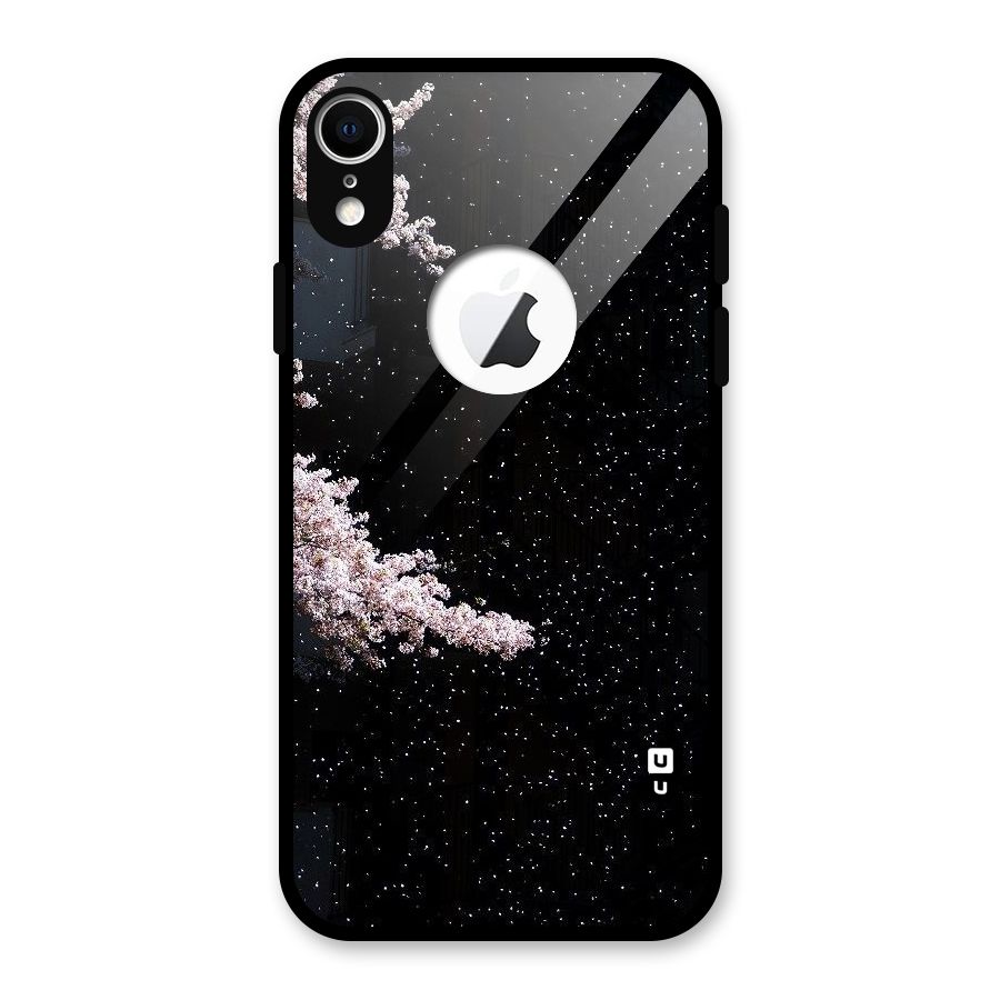 Beautiful Night Sky Flowers Glass Back Case for iPhone XR Logo Cut