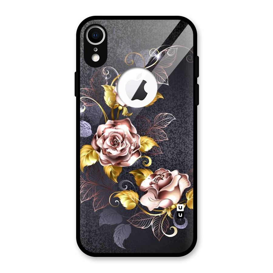 Beautiful Old Floral Design Glass Back Case for iPhone XR Logo Cut