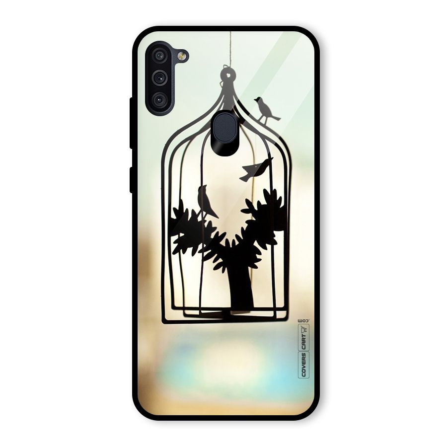 Beautiful Pegion Cage Glass Back Case for Galaxy M11