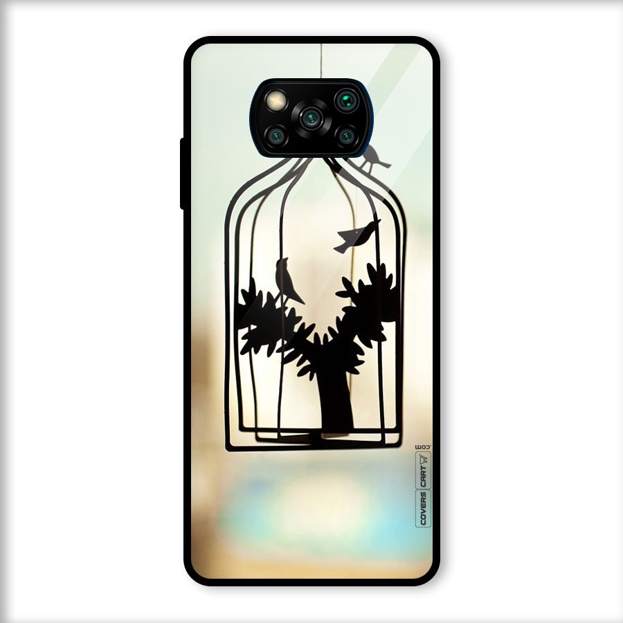 Beautiful Pegion Cage Glass Back Case for Poco X3
