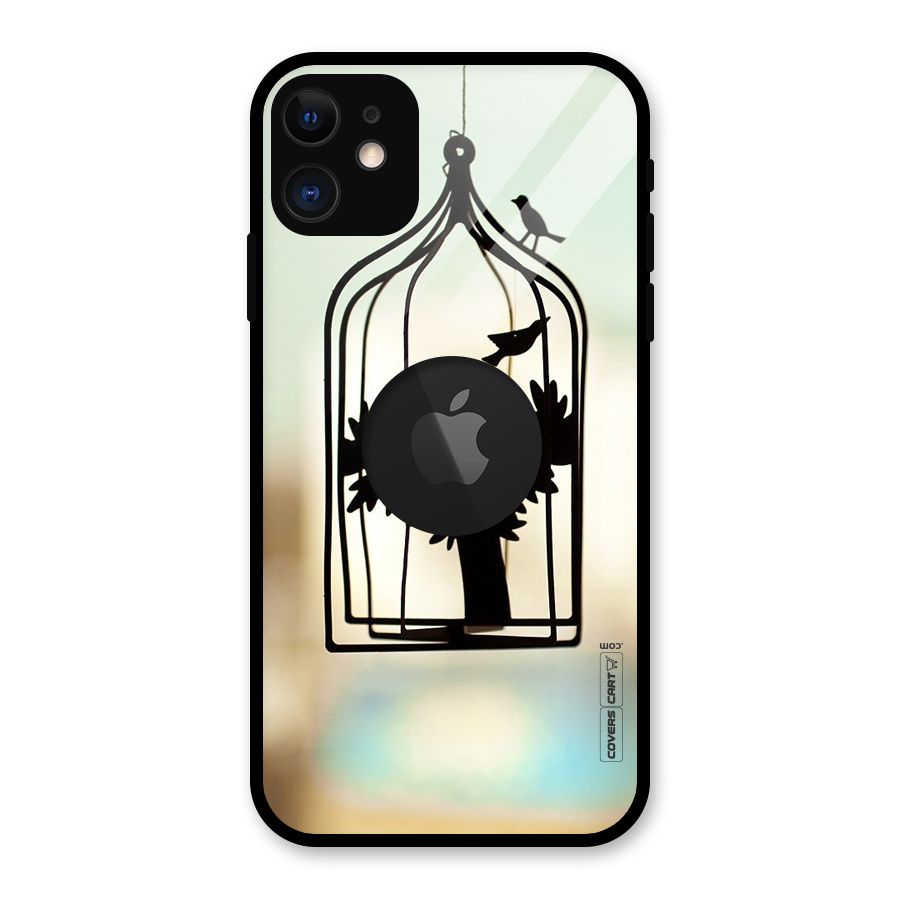 Beautiful Pegion Cage Glass Back Case for iPhone 11 Logo Cut