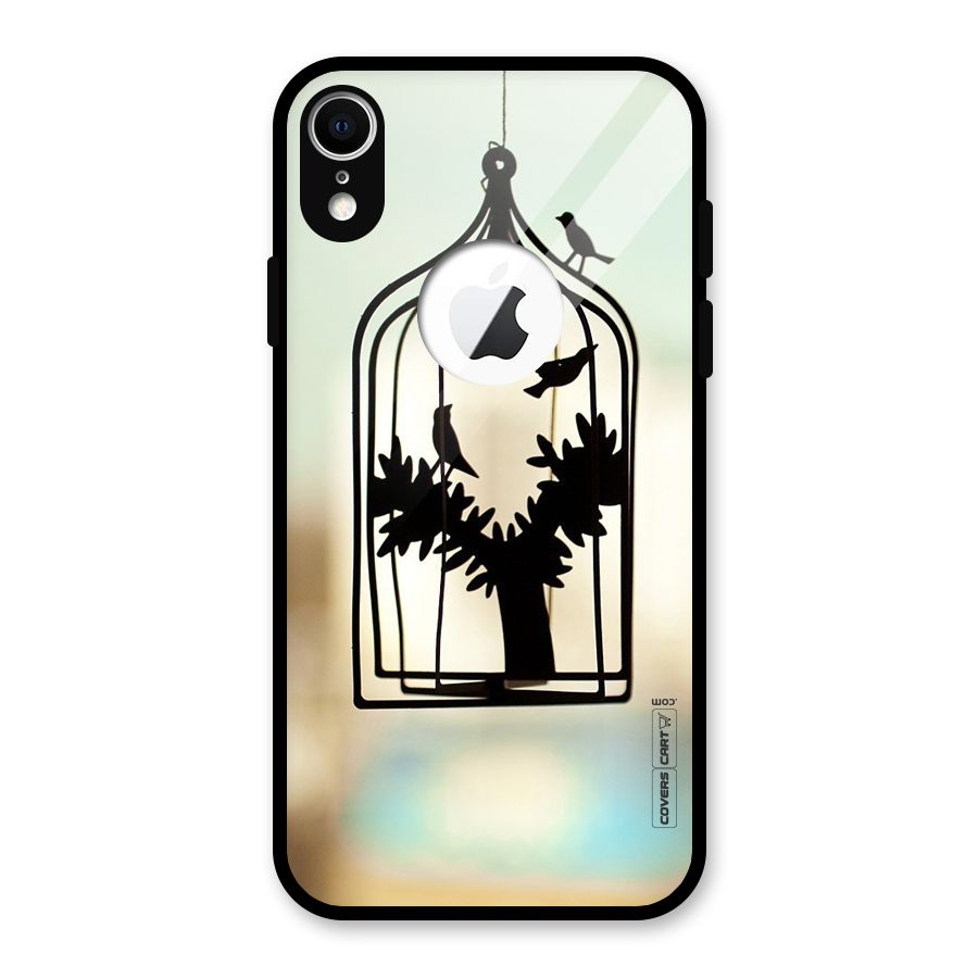 Beautiful Pegion Cage Glass Back Case for iPhone XR Logo Cut