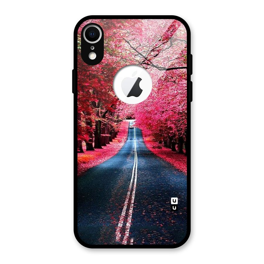 Beautiful Red Trees Glass Back Case for iPhone XR Logo Cut