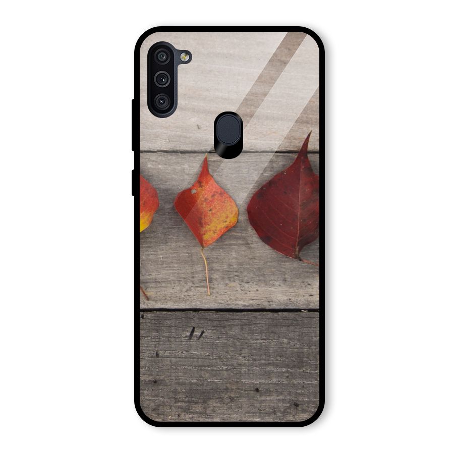 Beautiful Wood Leafs Glass Back Case for Galaxy M11