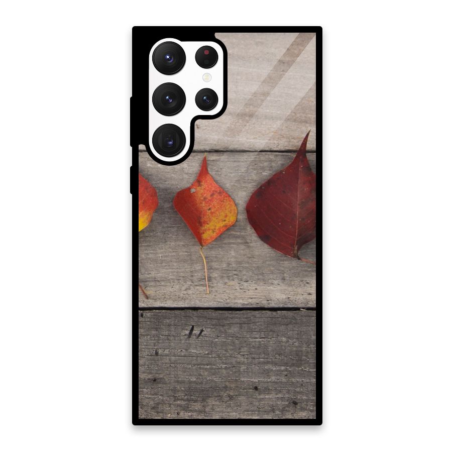 Beautiful Wood Leafs Glass Back Case for Galaxy S22 Ultra 5G