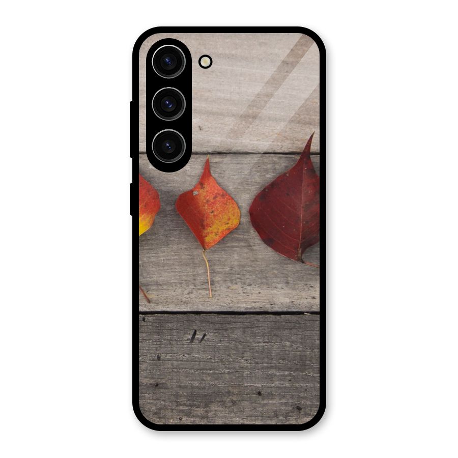 Beautiful Wood Leafs Glass Back Case for Galaxy S23