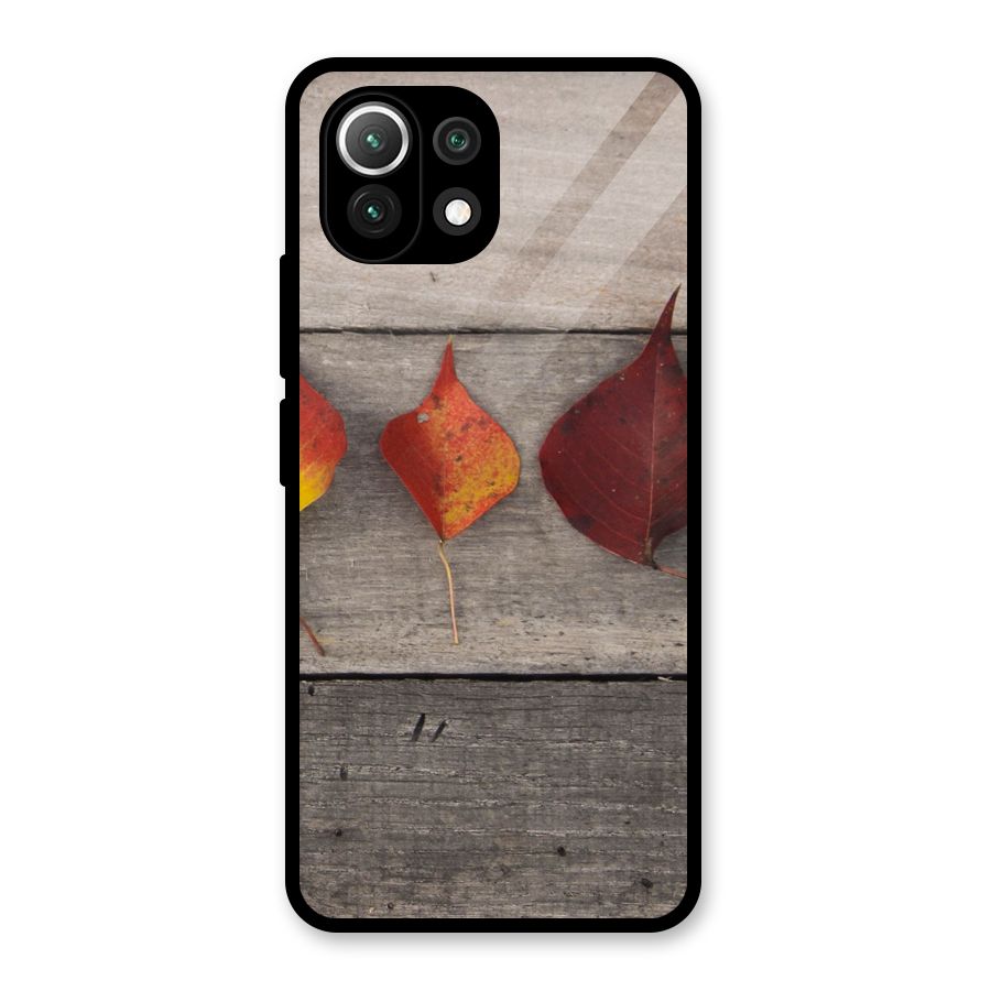 Beautiful Wood Leafs Glass Back Case for Mi 11 Lite