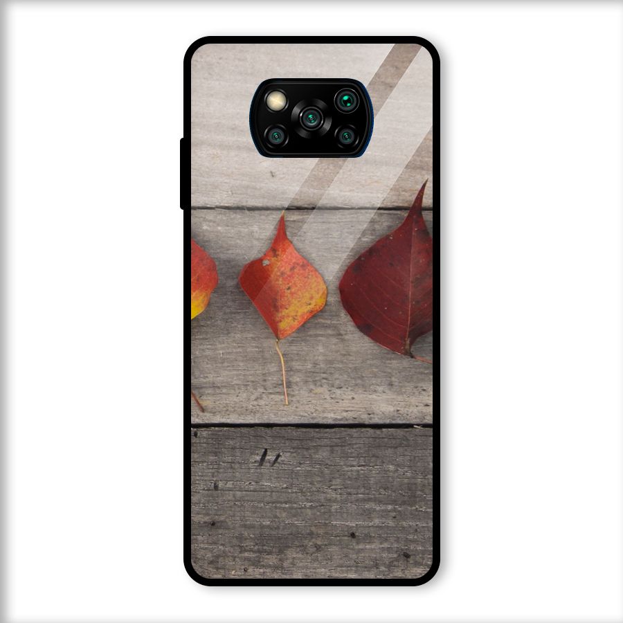 Beautiful Wood Leafs Glass Back Case for Poco X3