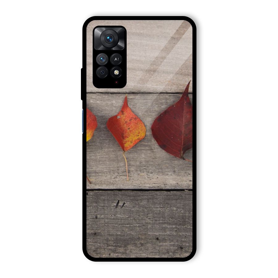 Beautiful Wood Leafs Glass Back Case for Redmi Note 11 Pro