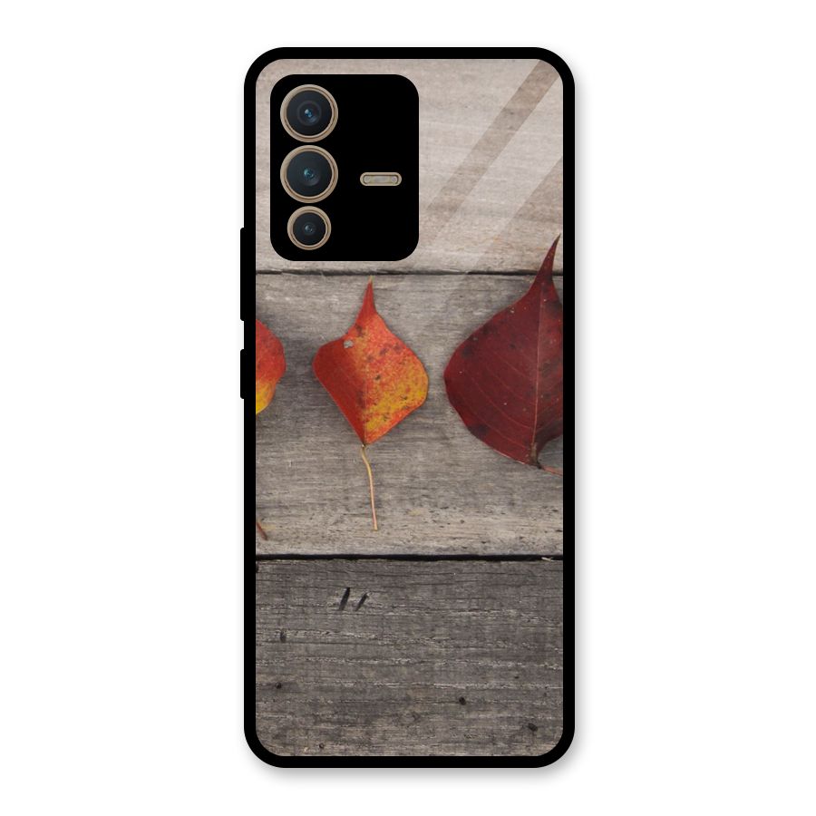 Beautiful Wood Leafs Glass Back Case for Vivo V23 5G