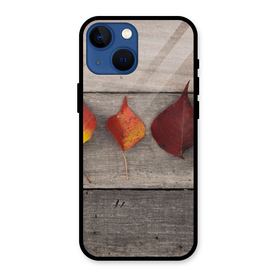 Beautiful Wood Leafs Glass Back Case for iPhone 13 Mini