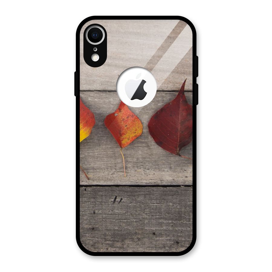 Beautiful Wood Leafs Glass Back Case for iPhone XR Logo Cut