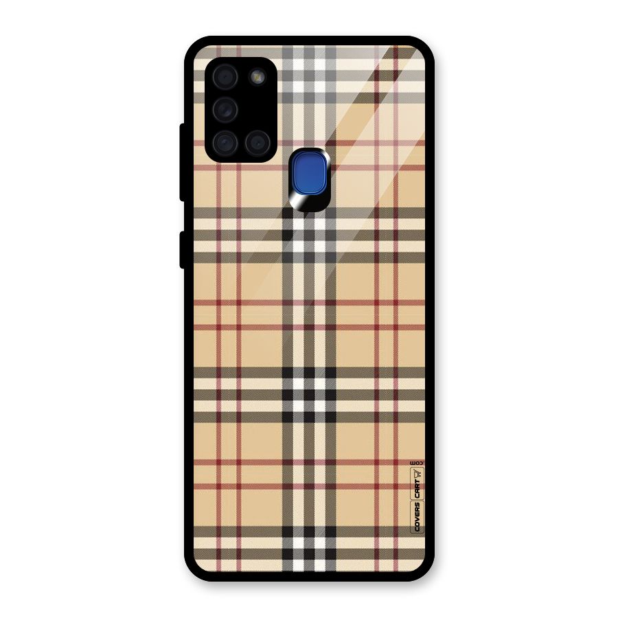Beige Check Glass Back Case for Galaxy A21s