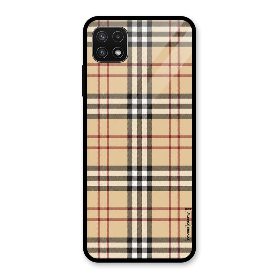 Beige Check Glass Back Case for Galaxy A22 5G