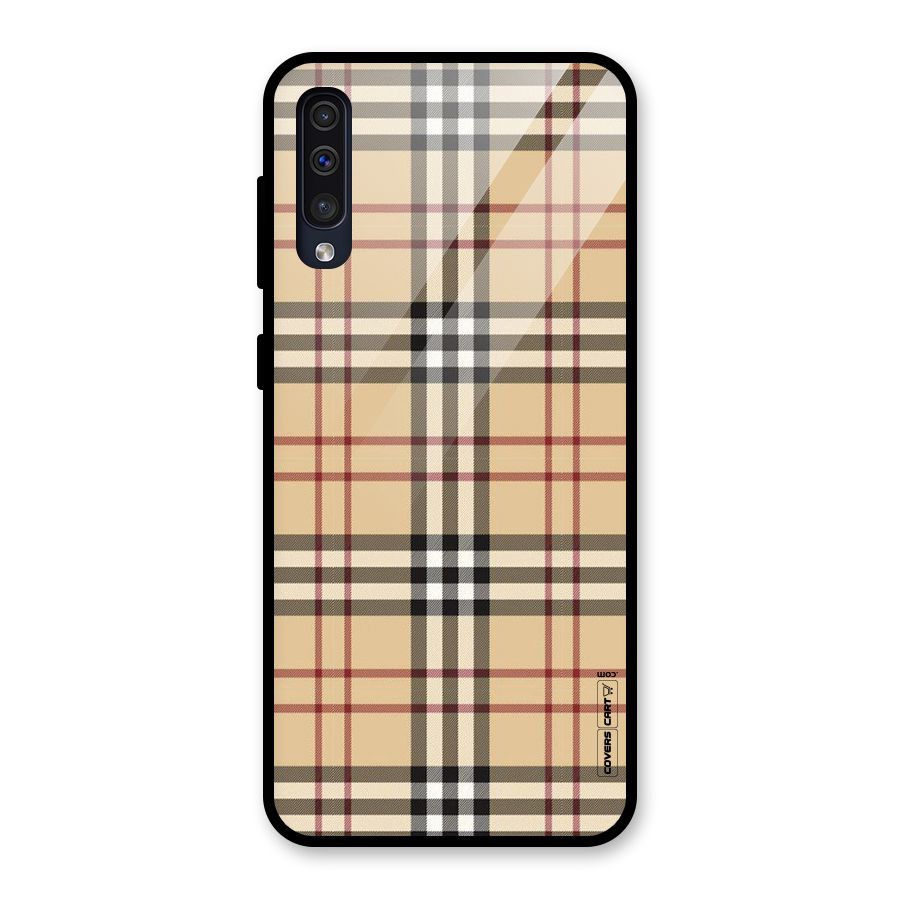 Beige Check Glass Back Case for Galaxy A30s