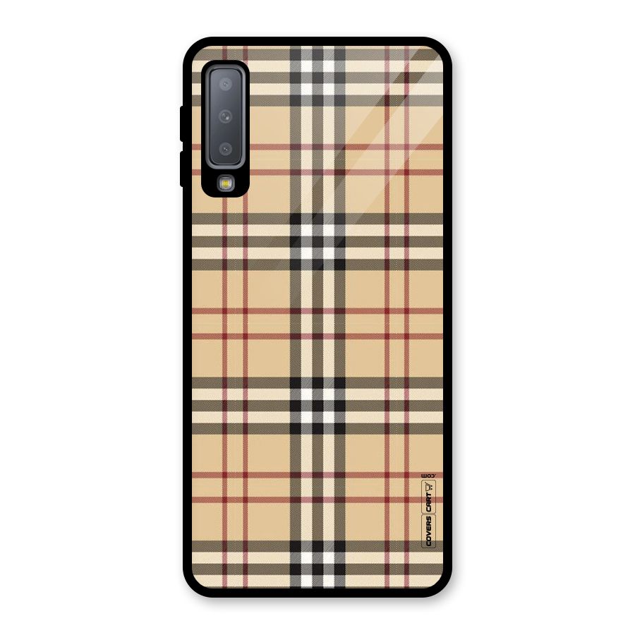 Beige Check Glass Back Case for Galaxy A7 (2018)
