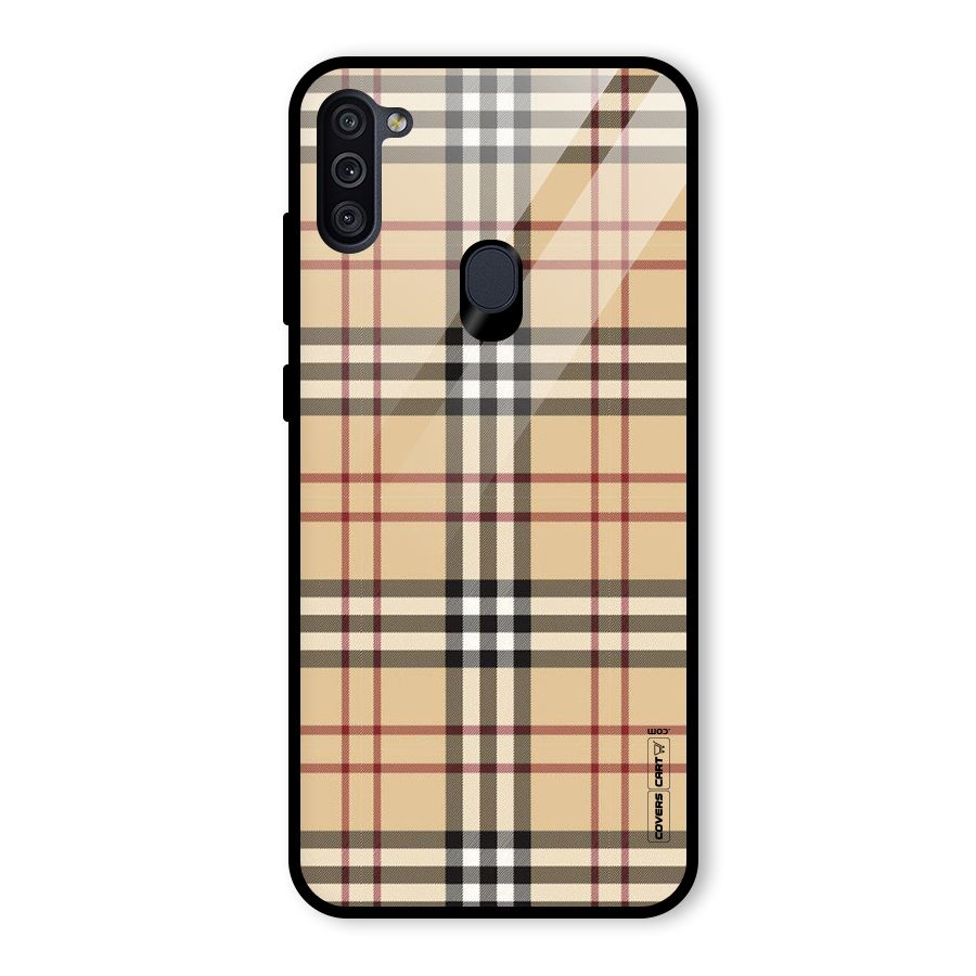 Beige Check Glass Back Case for Galaxy M11