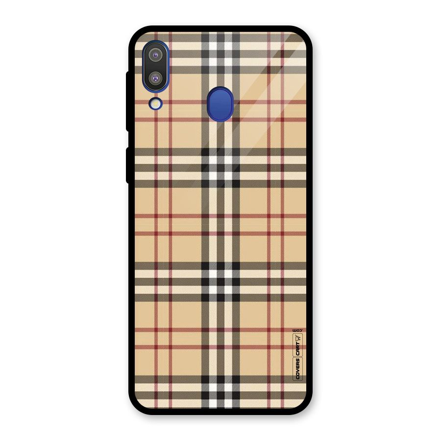 Beige Check Glass Back Case for Galaxy M20