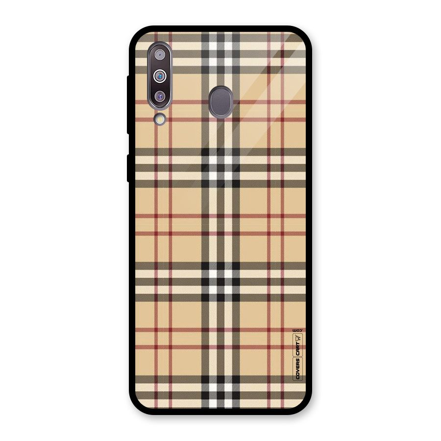 Beige Check Glass Back Case for Galaxy M30