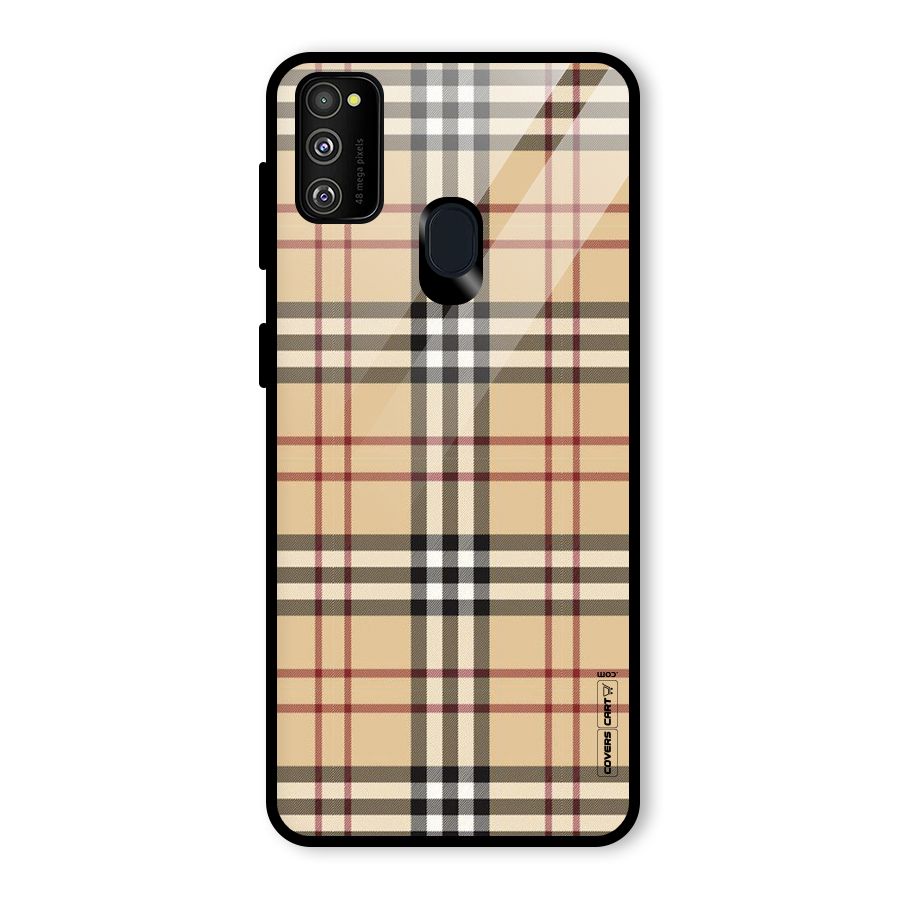 Beige Check Glass Back Case for Galaxy M30s