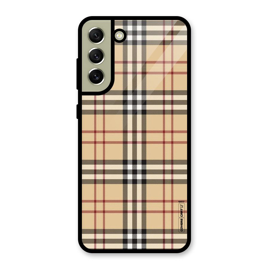 Beige Check Glass Back Case for Galaxy S21 FE 5G