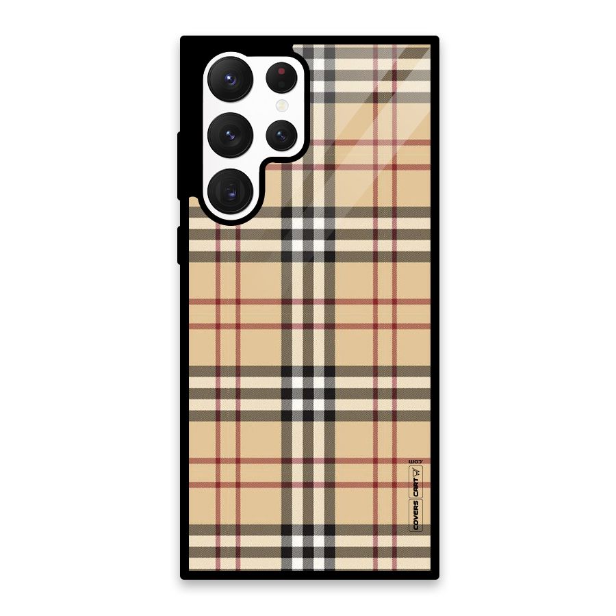 Beige Check Glass Back Case for Galaxy S22 Ultra 5G