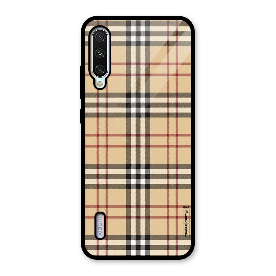 Beige Check Glass Back Case for Mi A3