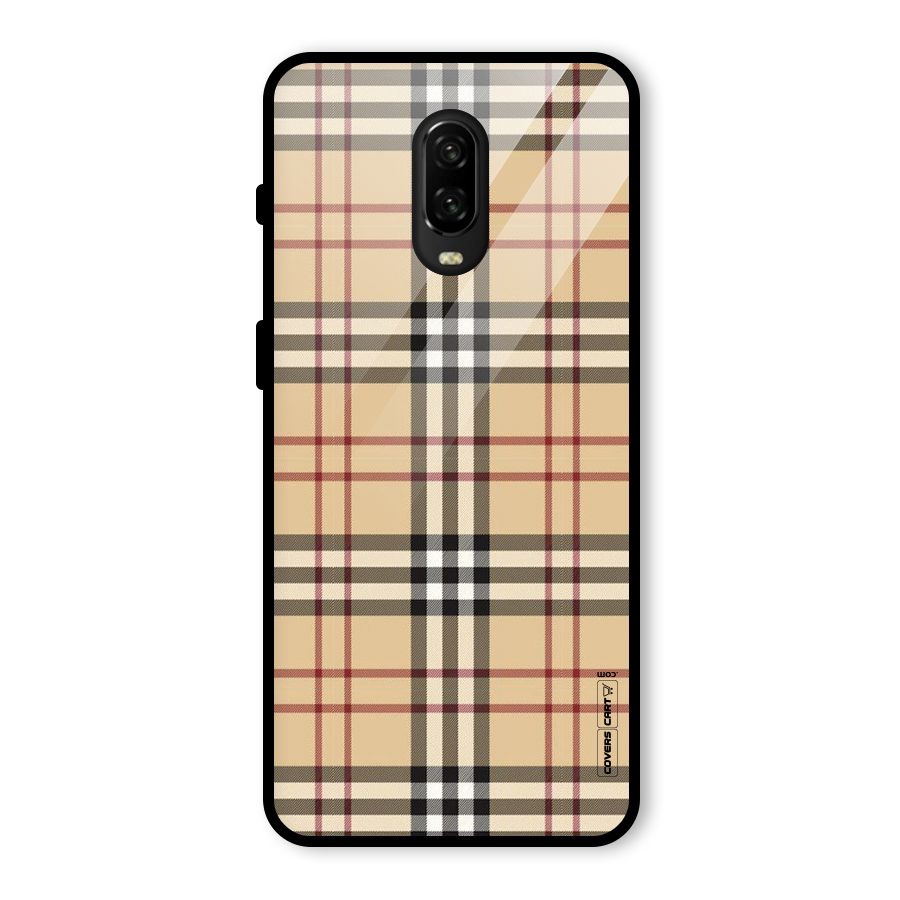Beige Check Glass Back Case for OnePlus 6T