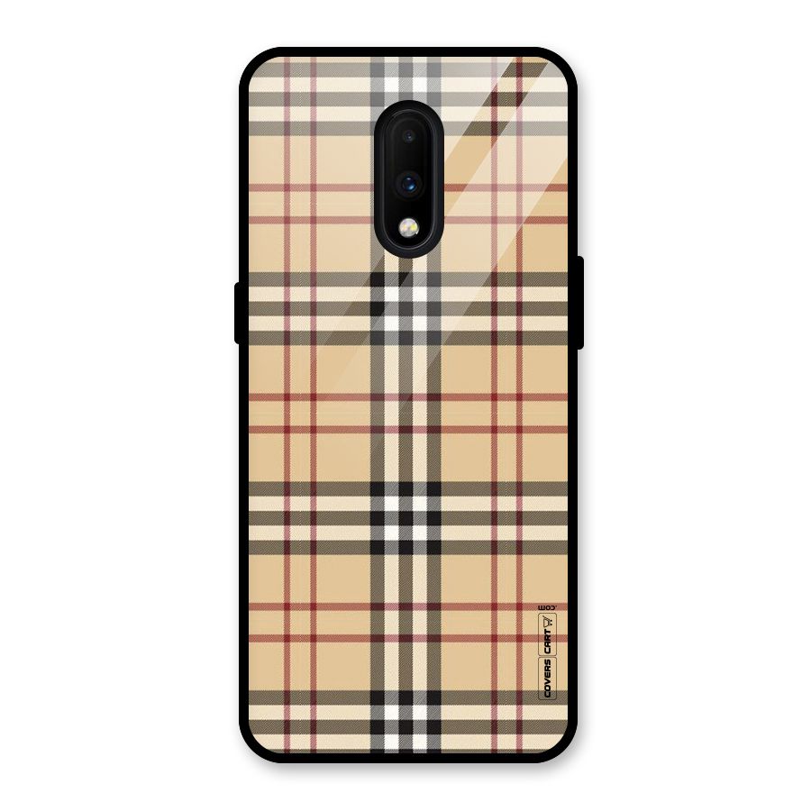 Beige Check Glass Back Case for OnePlus 7
