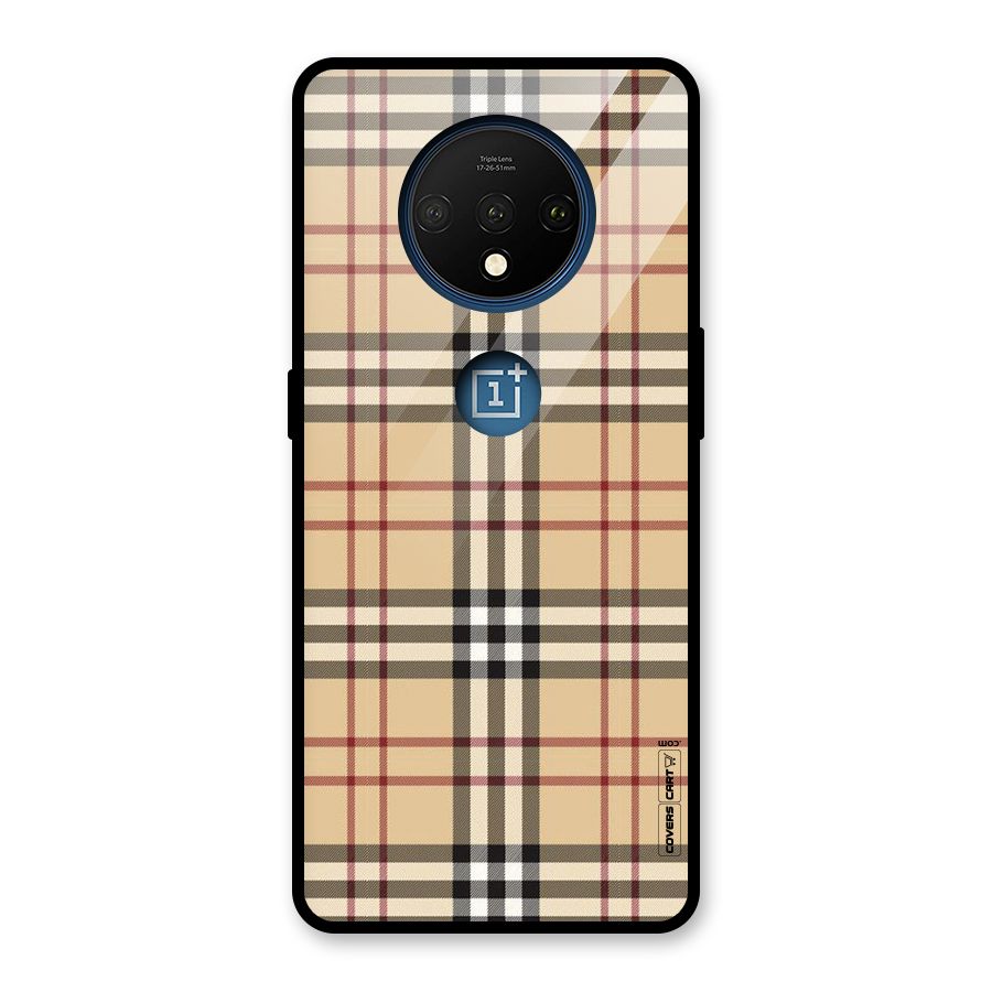 Beige Check Glass Back Case for OnePlus 7T