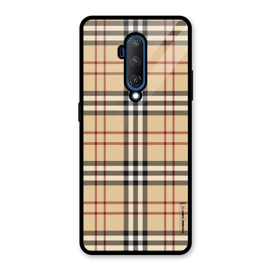 Beige Check Glass Back Case for OnePlus 7T Pro
