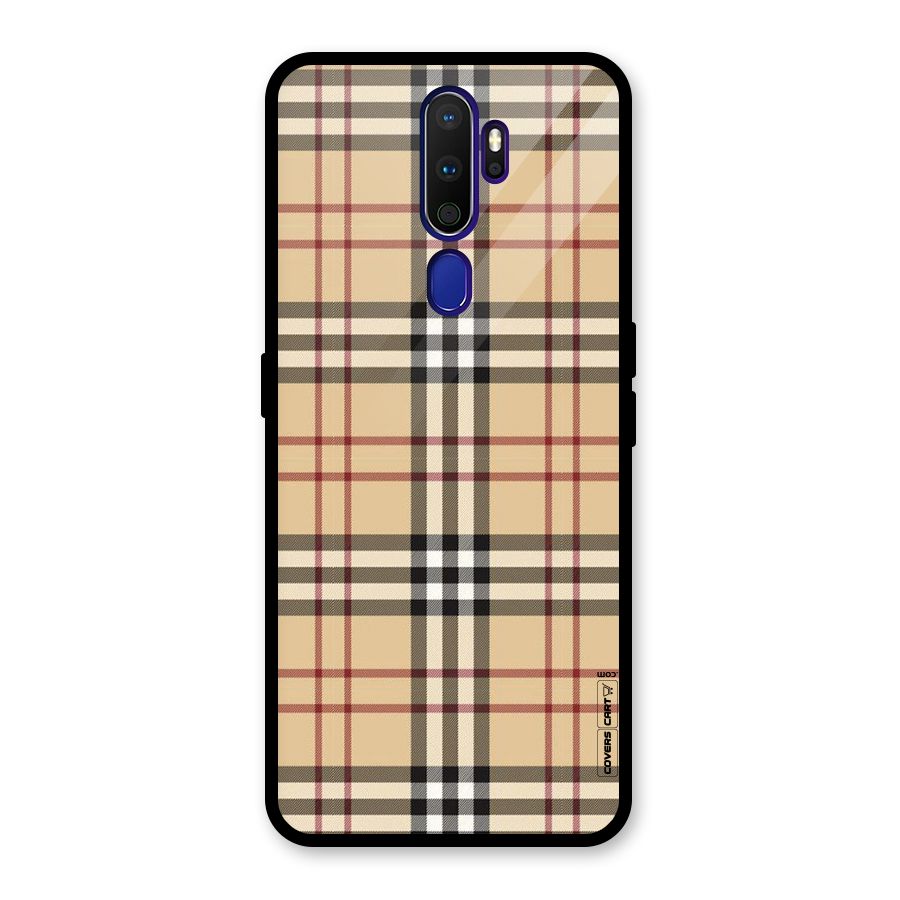 Beige Check Glass Back Case for Oppo A9 (2020)