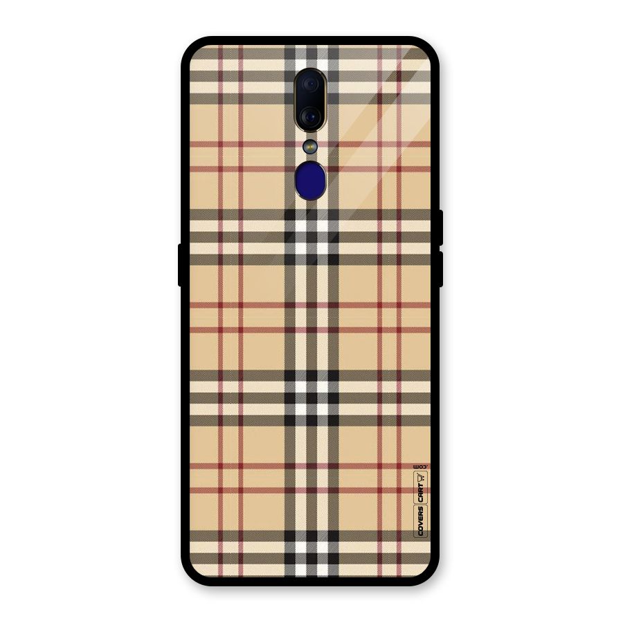 Beige Check Glass Back Case for Oppo F11