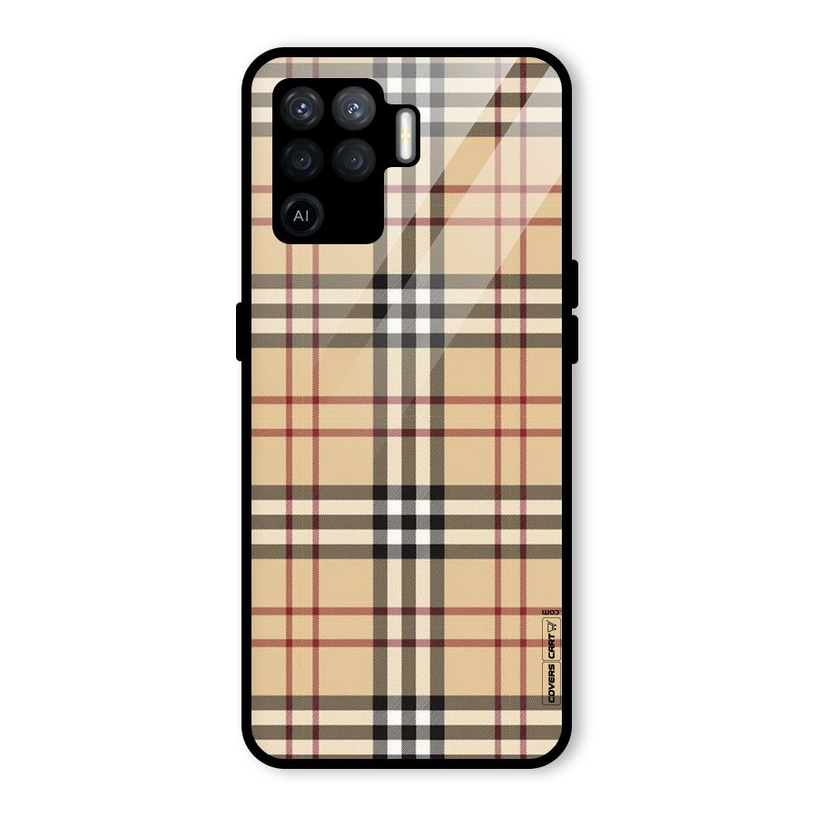 Beige Check Glass Back Case for Oppo F19 Pro