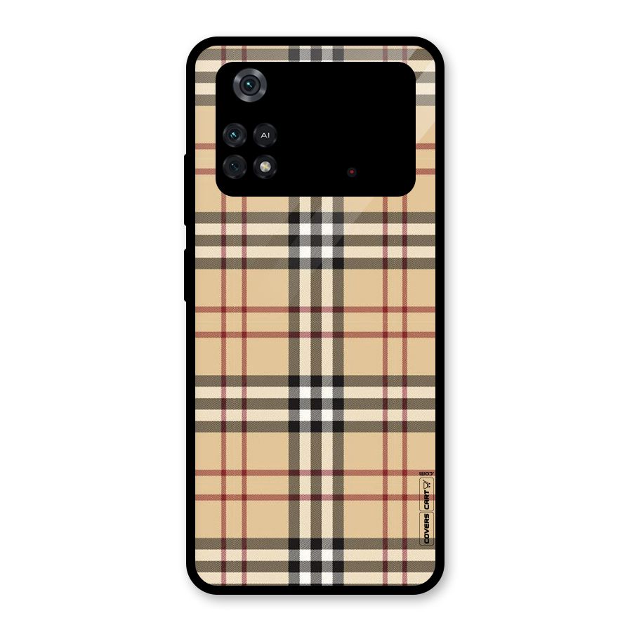 Beige Check Glass Back Case for Poco M4 Pro 4G