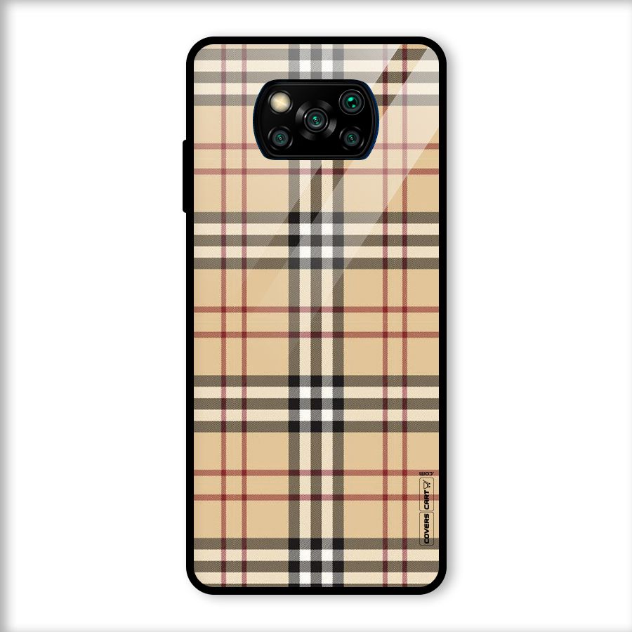 Beige Check Glass Back Case for Poco X3
