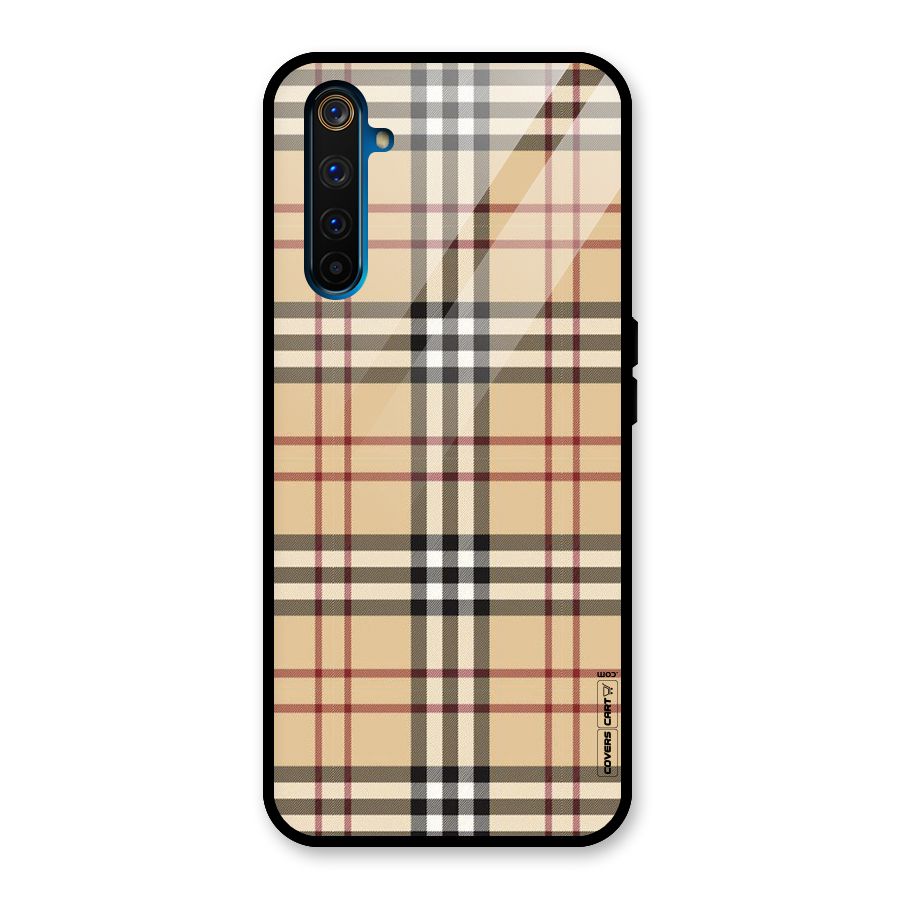 Beige Check Glass Back Case for Realme 6 Pro