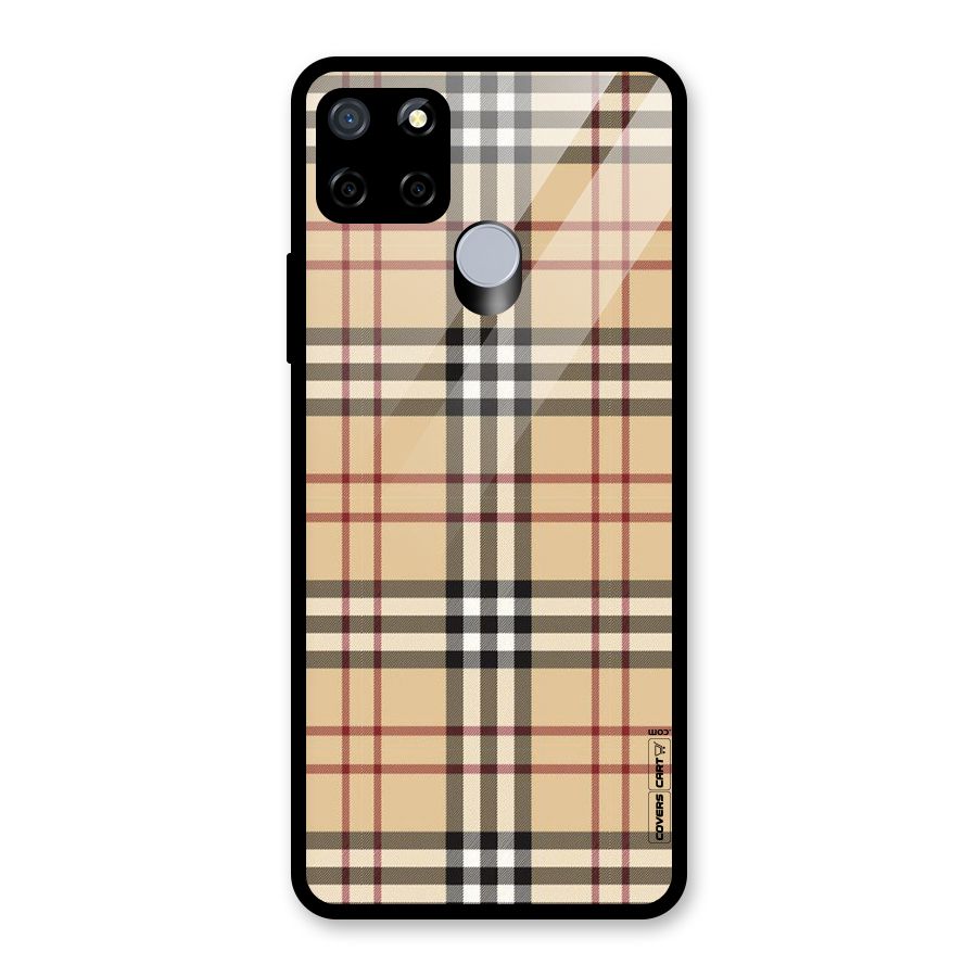 Beige Check Glass Back Case for Realme C15