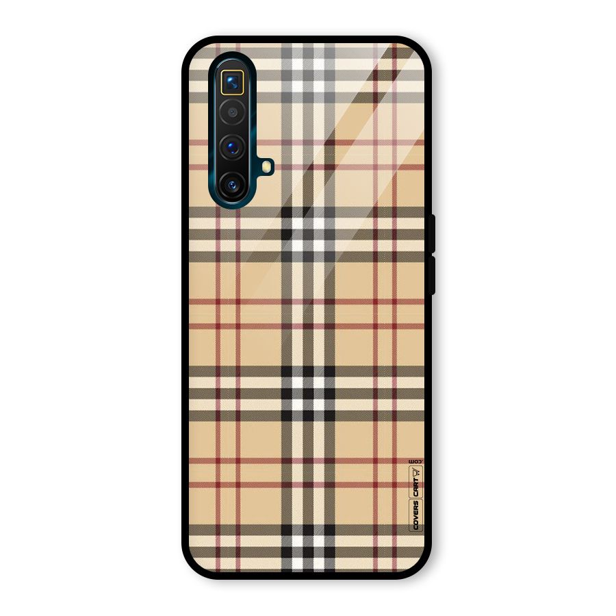 Beige Check Glass Back Case for Realme X3 SuperZoom
