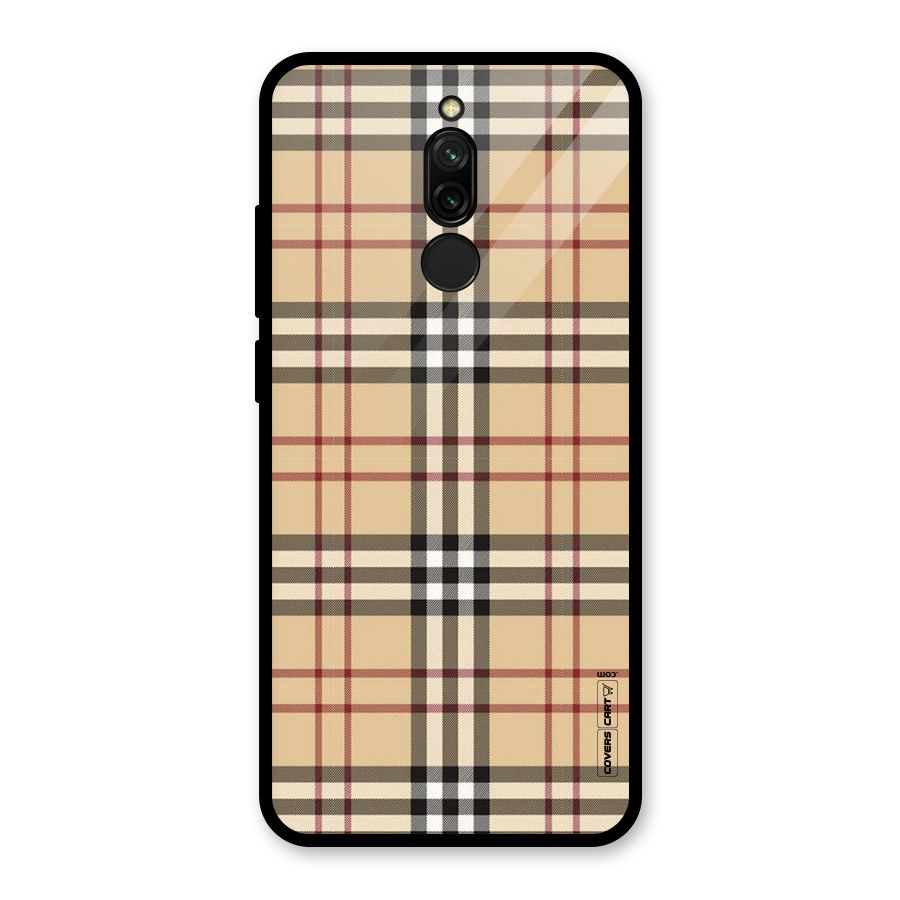 Beige Check Glass Back Case for Redmi 8