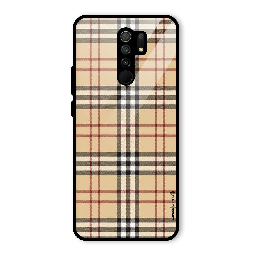 Beige Check Glass Back Case for Redmi 9 Prime