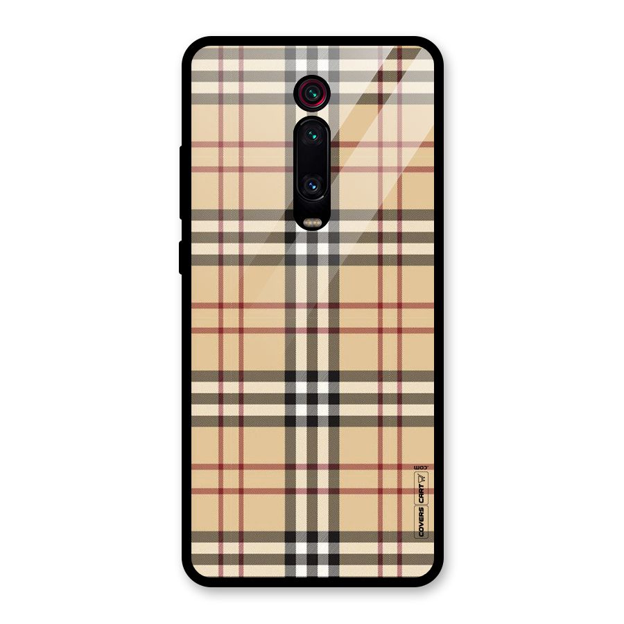Beige Check Glass Back Case for Redmi K20