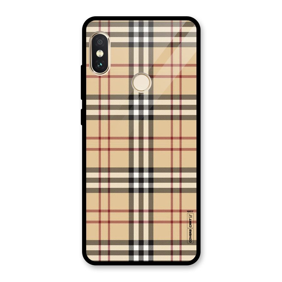 Beige Check Glass Back Case for Redmi Note 5 Pro