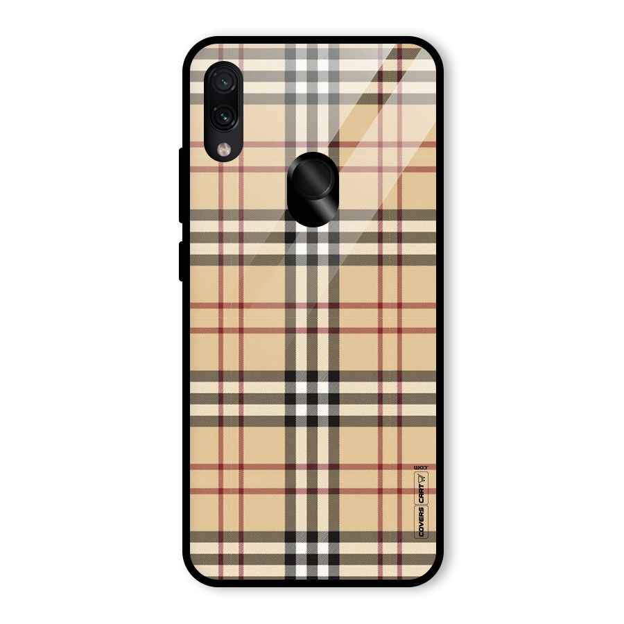 Beige Check Glass Back Case for Redmi Note 7S