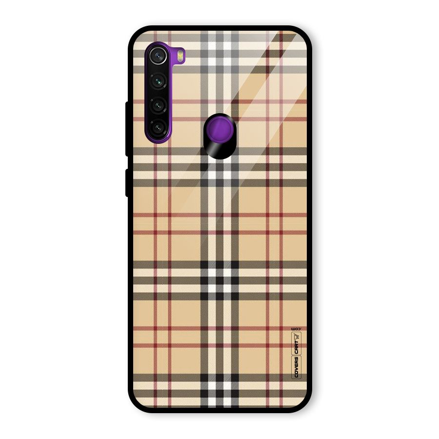 Beige Check Glass Back Case for Redmi Note 8