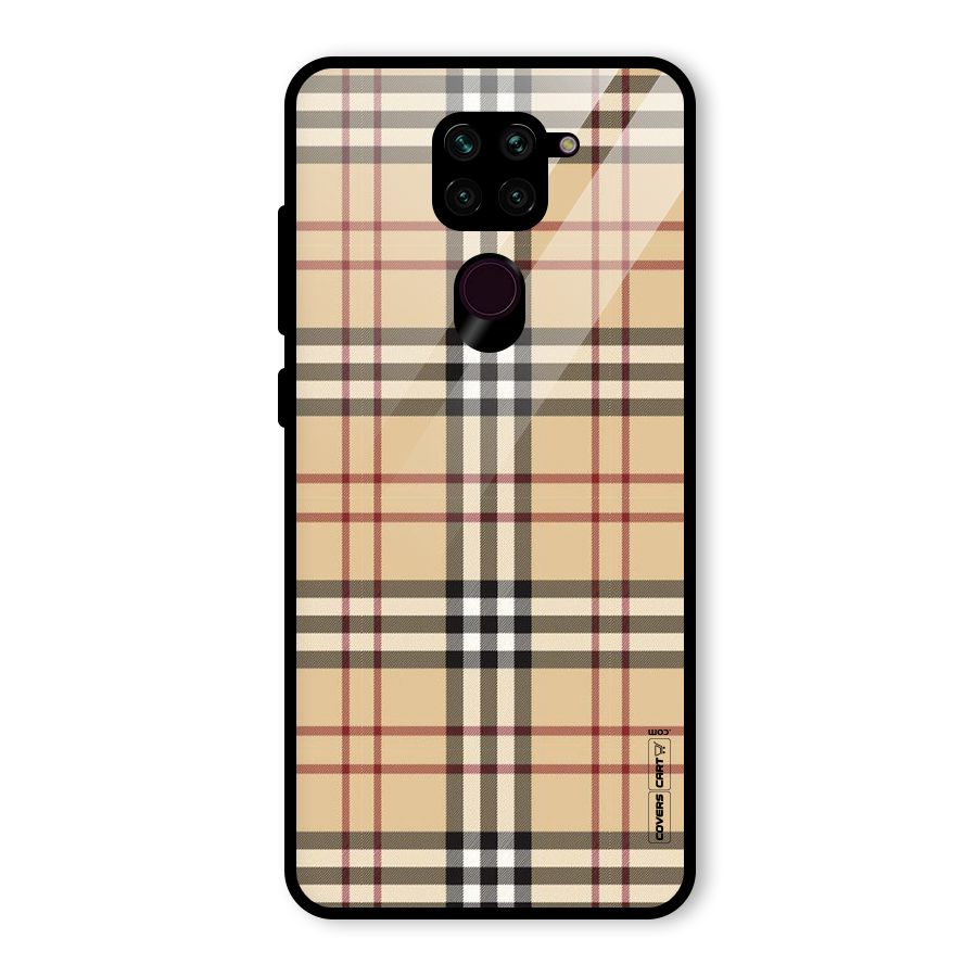 Beige Check Glass Back Case for Redmi Note 9