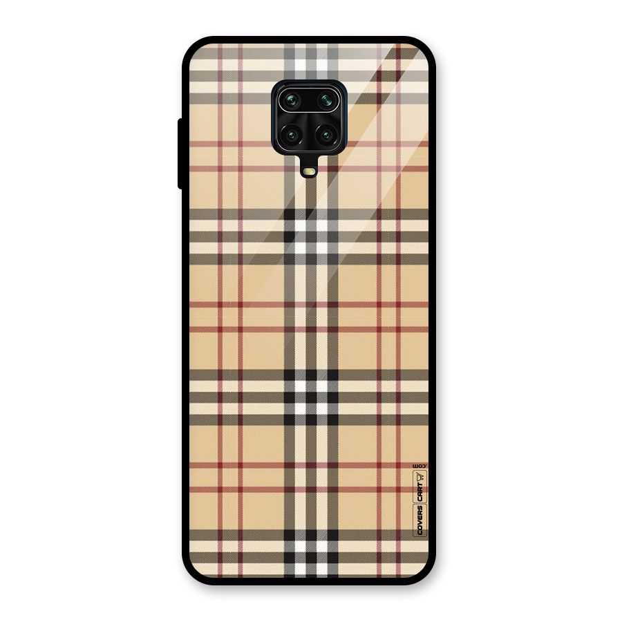Beige Check Glass Back Case for Redmi Note 9 Pro